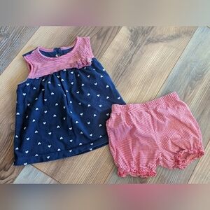 Carter's Just One You Baby Girl 4th Of July Top & Shorts Set Stripes Hearts 18 M